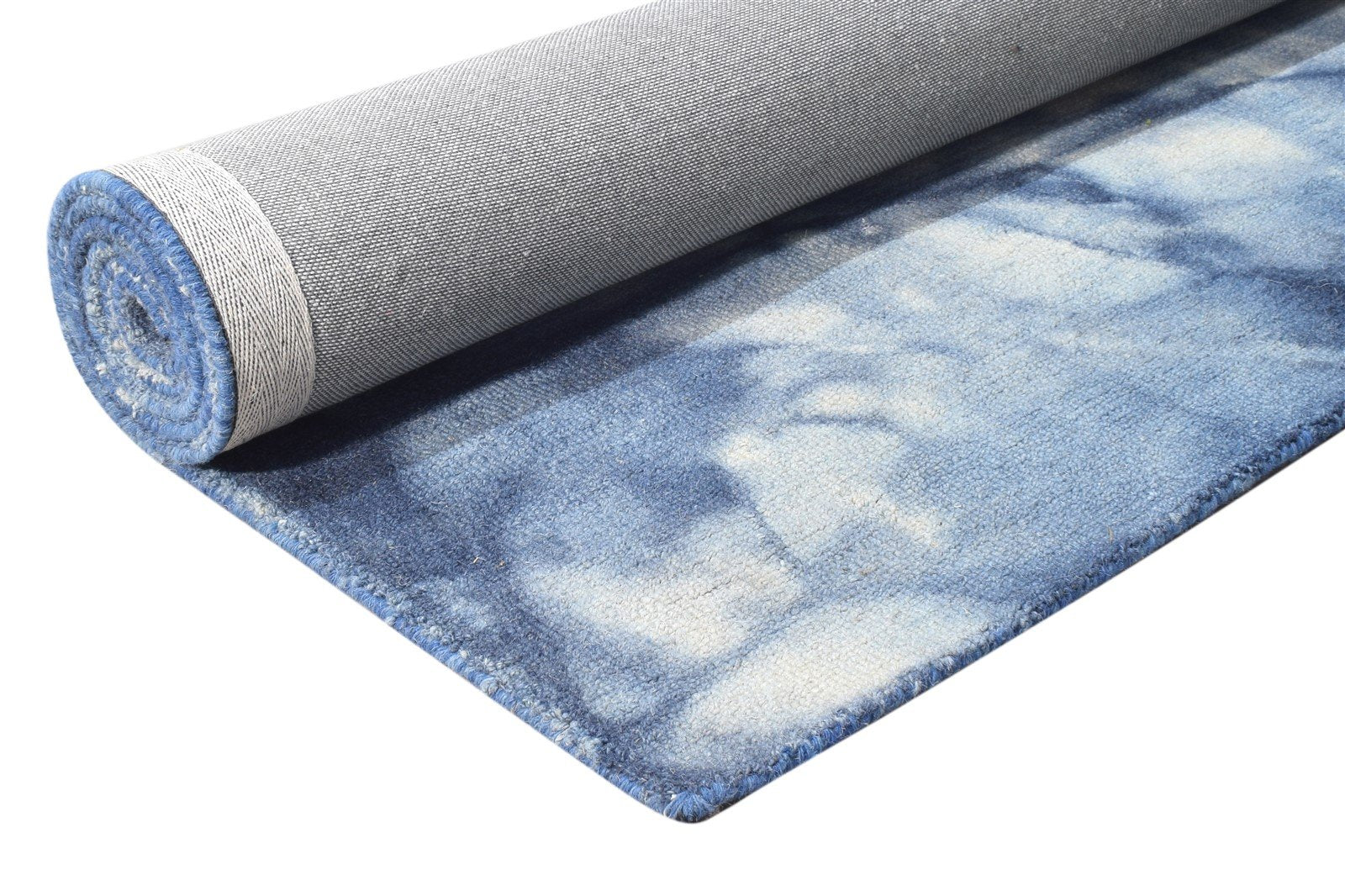 Hand Tufted Blue Wool Rug 5' X 8' Modern Shibori Tie Dye Room Size Carpet 