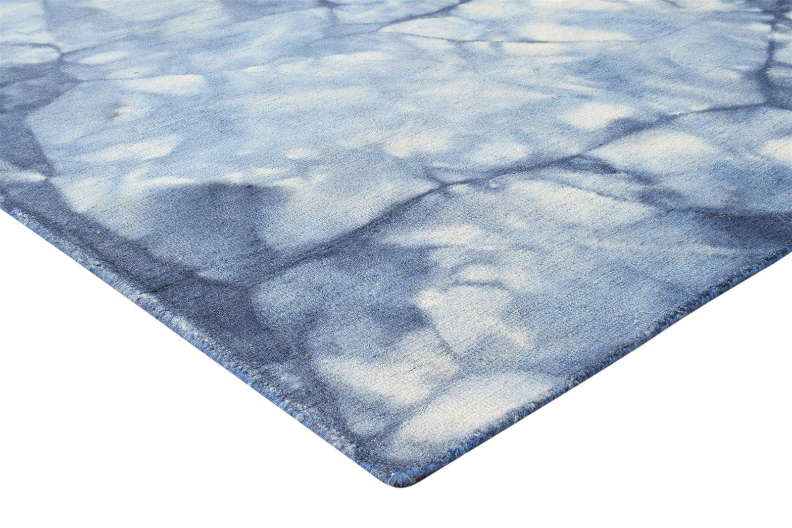 Hand Tufted Blue Wool Rug 5' X 8' Modern Shibori Tie Dye Room Size Carpet 