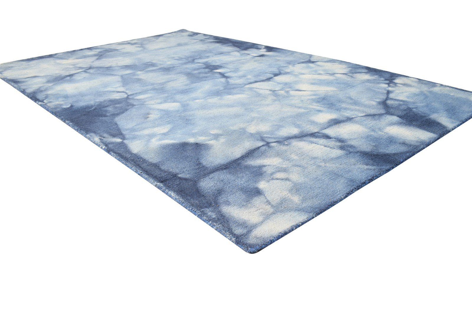 Hand Tufted Blue Wool Rug 5' X 8' Modern Shibori Tie Dye Room Size Carpet 