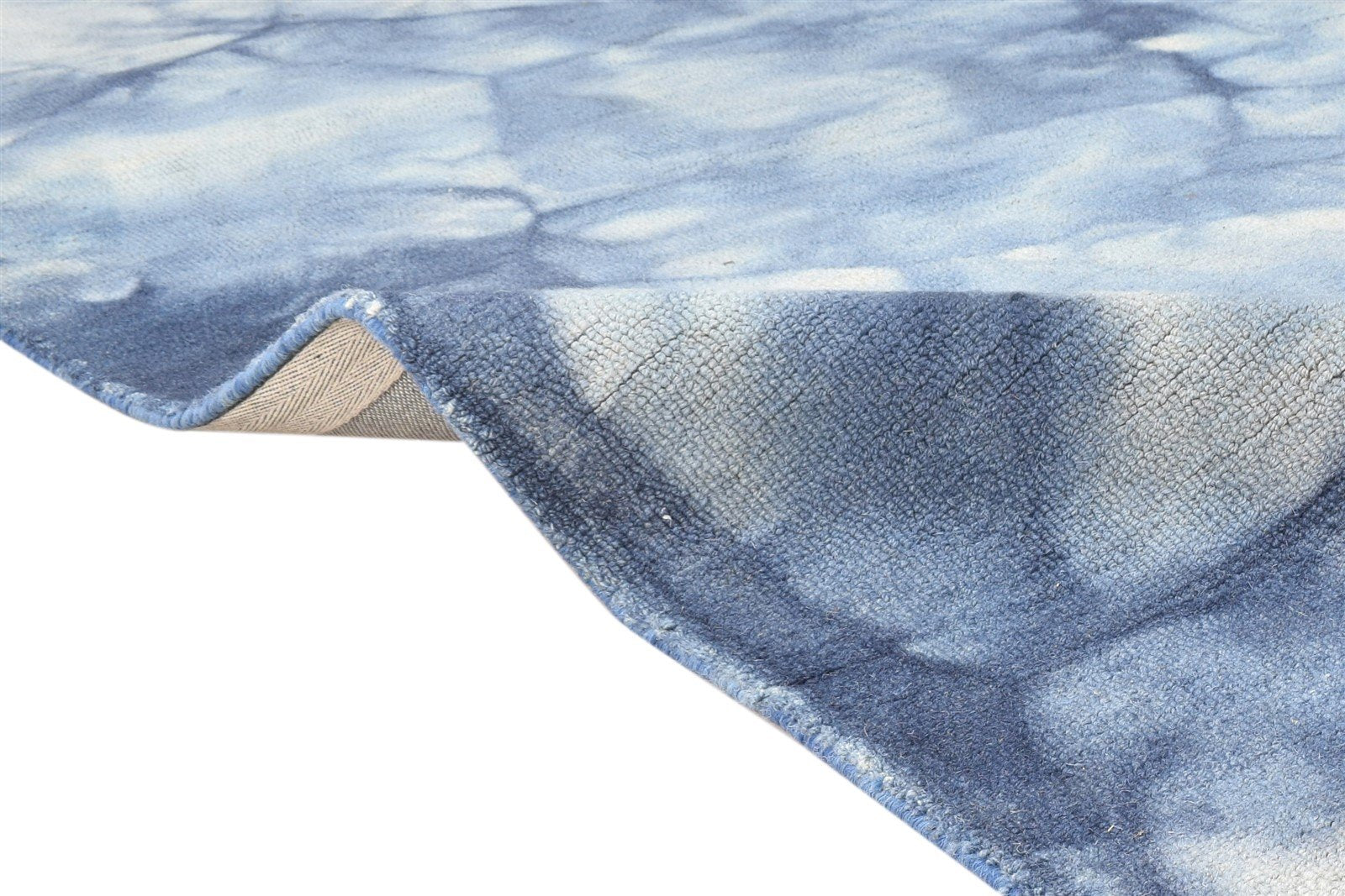 Hand Tufted Blue Wool Rug 5' X 8' Modern Shibori Tie Dye Room Size Carpet 