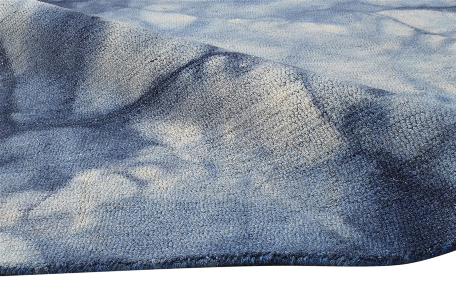 Hand Tufted Blue Wool Rug 5' X 8' Modern Shibori Tie Dye Room Size Carpet 