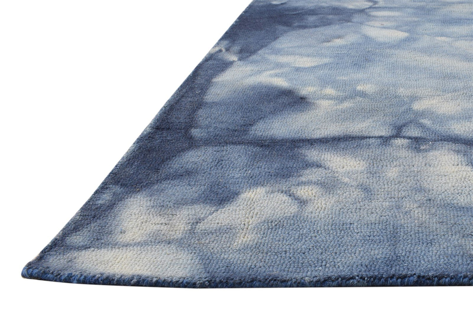 Hand Tufted Blue Wool Rug 5' X 8' Modern Shibori Tie Dye Room Size Carpet 