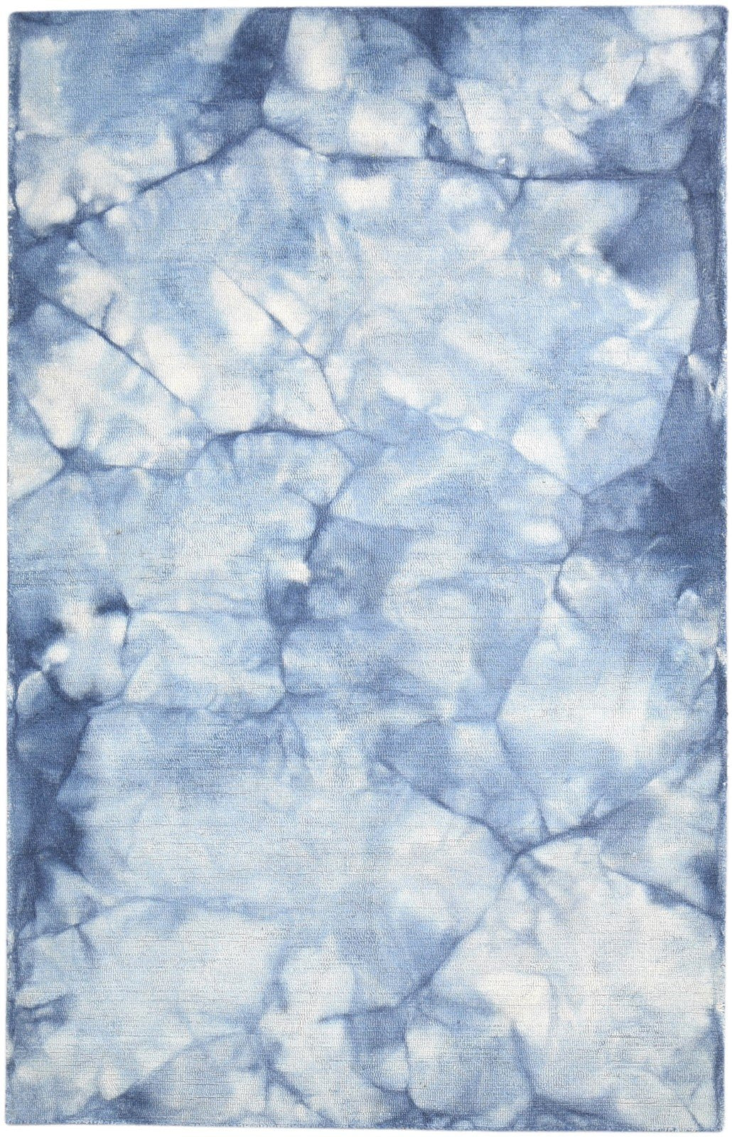 Hand Tufted Blue Wool Rug 5' X 8' Modern Shibori Tie Dye Room Size Carpet 