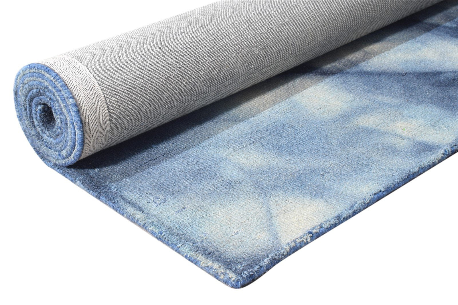 Blue Wool Rug 5' X 8' Modern Hand Tufted Shibori Tie Dye Room Size Carpet 