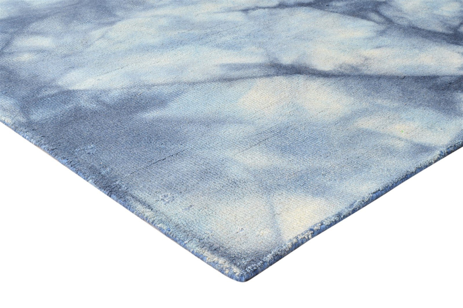 Blue Wool Rug 5' X 8' Modern Hand Tufted Shibori Tie Dye Room Size Carpet 