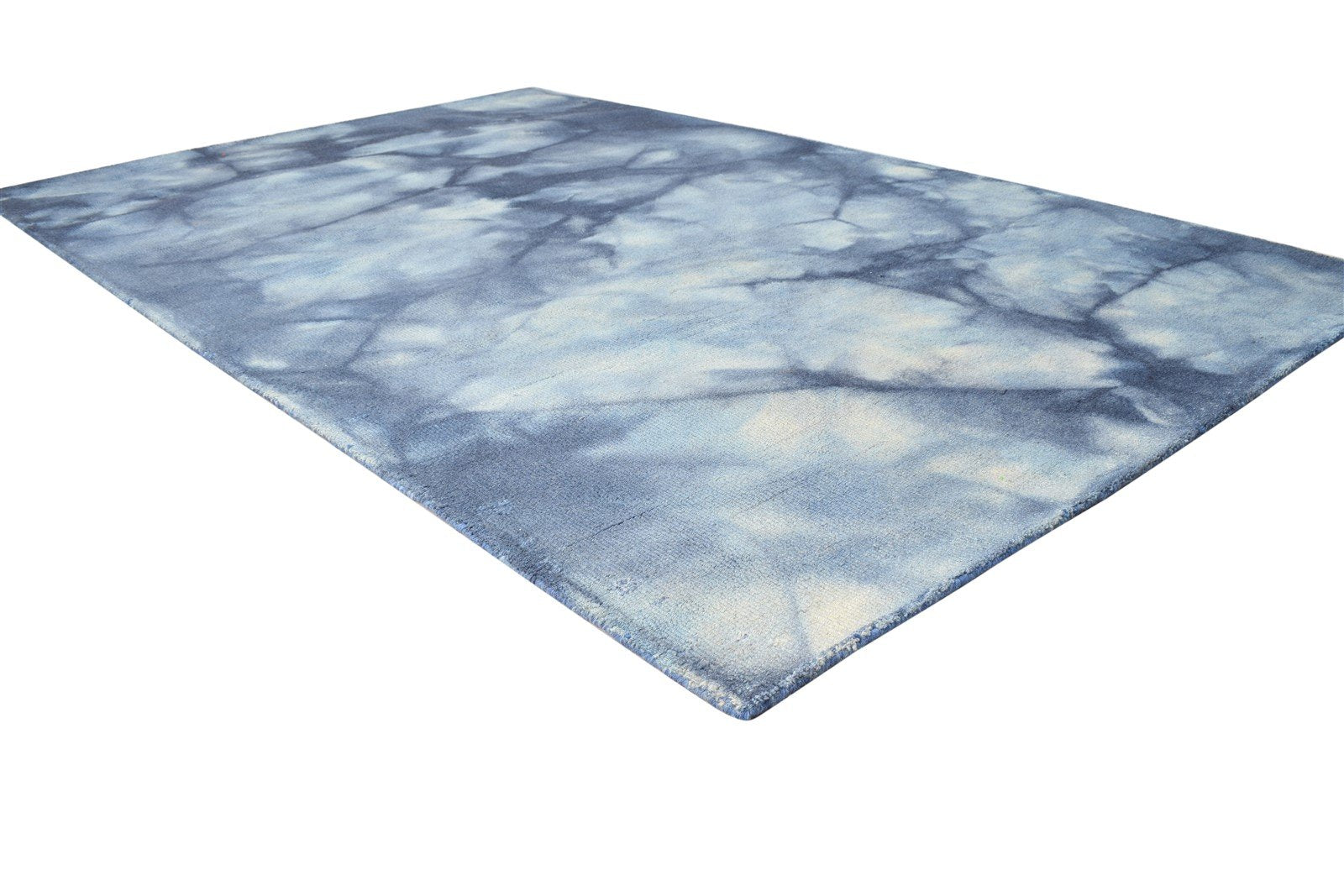 Blue Wool Rug 5' X 8' Modern Hand Tufted Shibori Tie Dye Room Size Carpet 