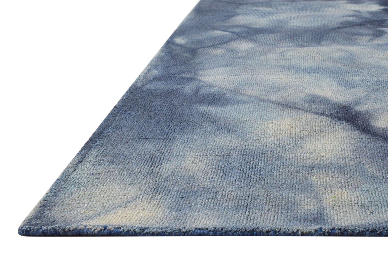 Blue Wool Rug 5' X 8' Modern Hand Tufted Shibori Tie Dye Room Size Carpet 