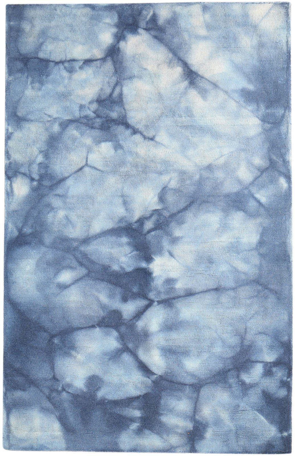 Blue Wool Rug 5' X 8' Modern Hand Tufted Shibori Tie Dye Room Size Carpet 