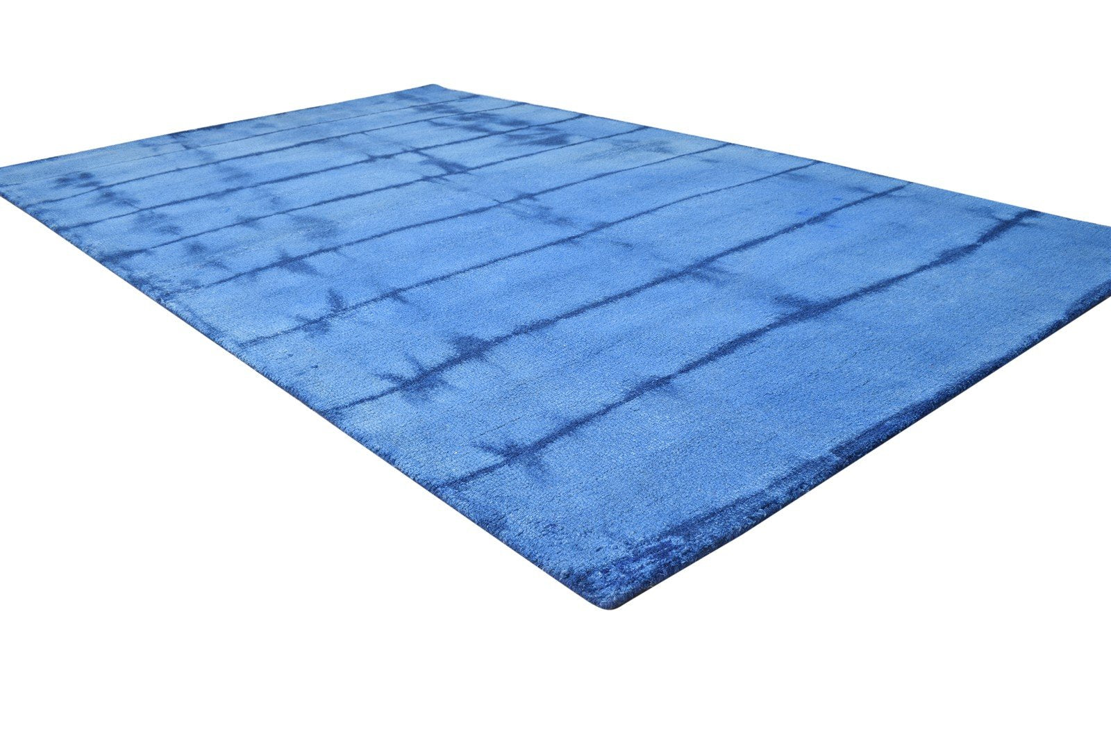 5' X 8' Rug Wool Blue Modern Hand Tufted Shibori Tie Dye Room Size Carpet 