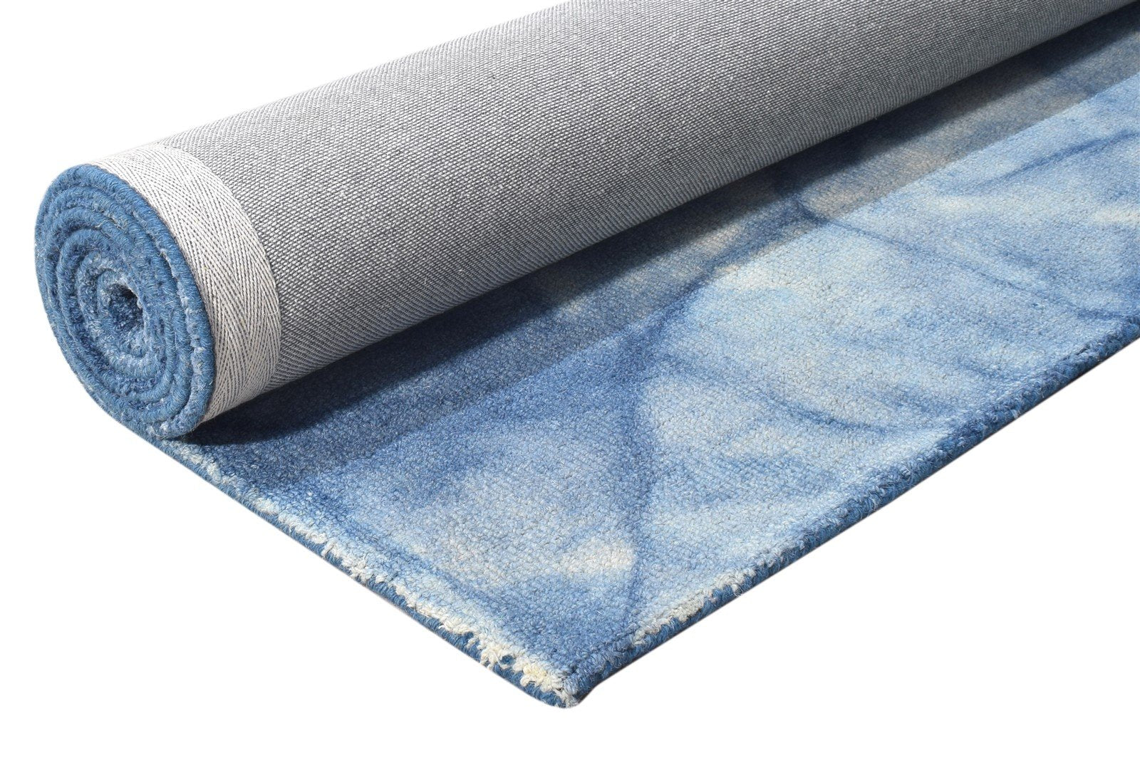 Hand Tufted Blue Wool Rug 5' X 8' Modern Shibori Tie Dye Room Size Carpet 