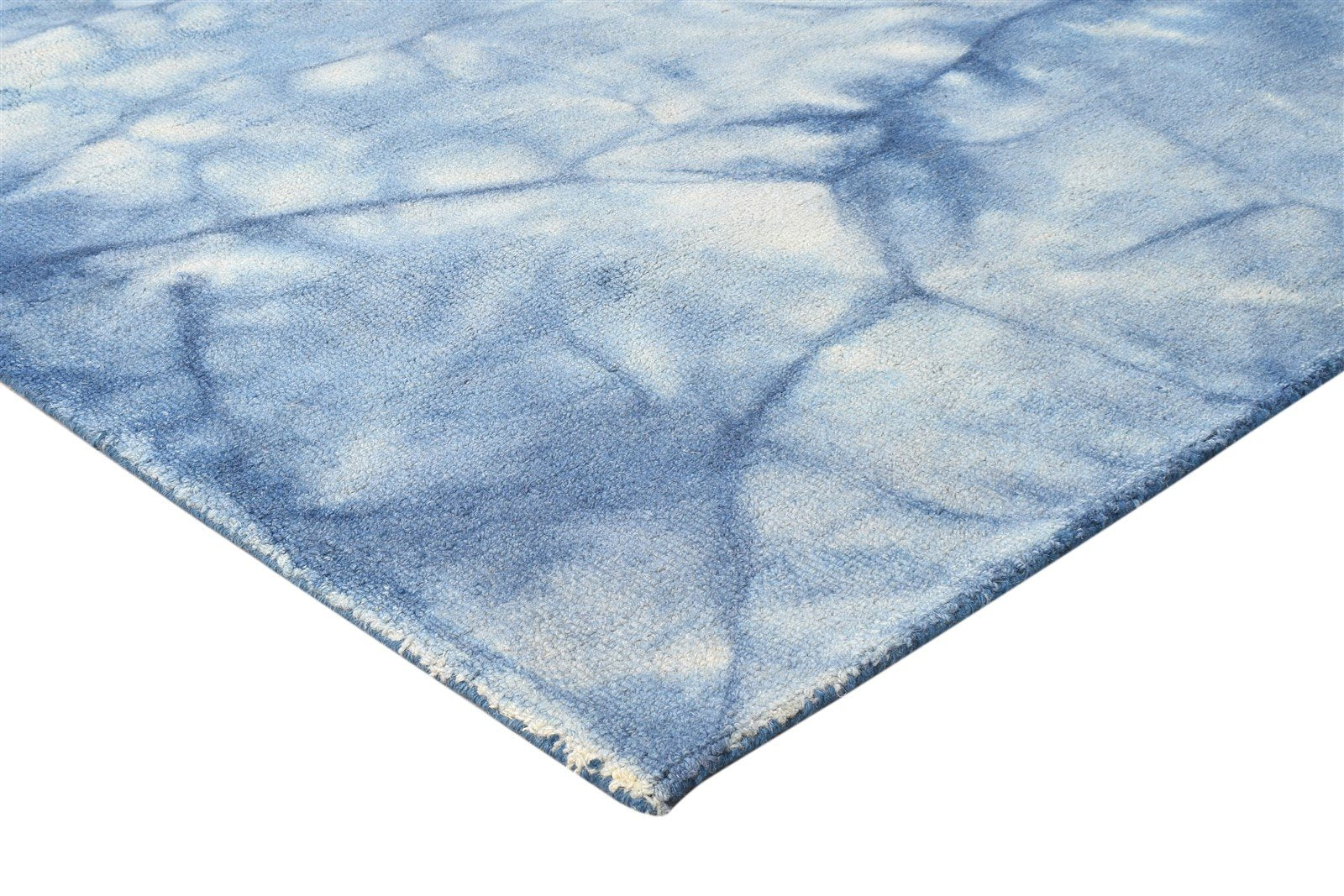 Hand Tufted Blue Wool Rug 5' X 8' Modern Shibori Tie Dye Room Size Carpet 