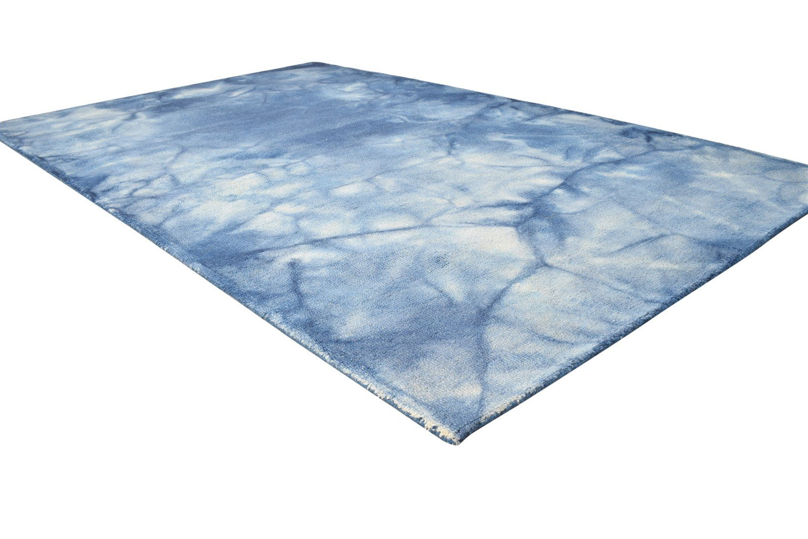 Hand Tufted Blue Wool Rug 5' X 8' Modern Shibori Tie Dye Room Size Carpet 