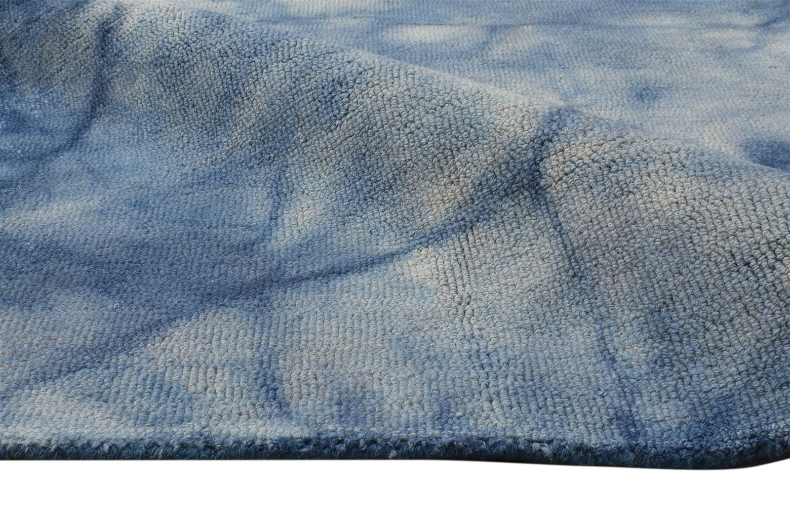 Hand Tufted Blue Wool Rug 5' X 8' Modern Shibori Tie Dye Room Size Carpet 