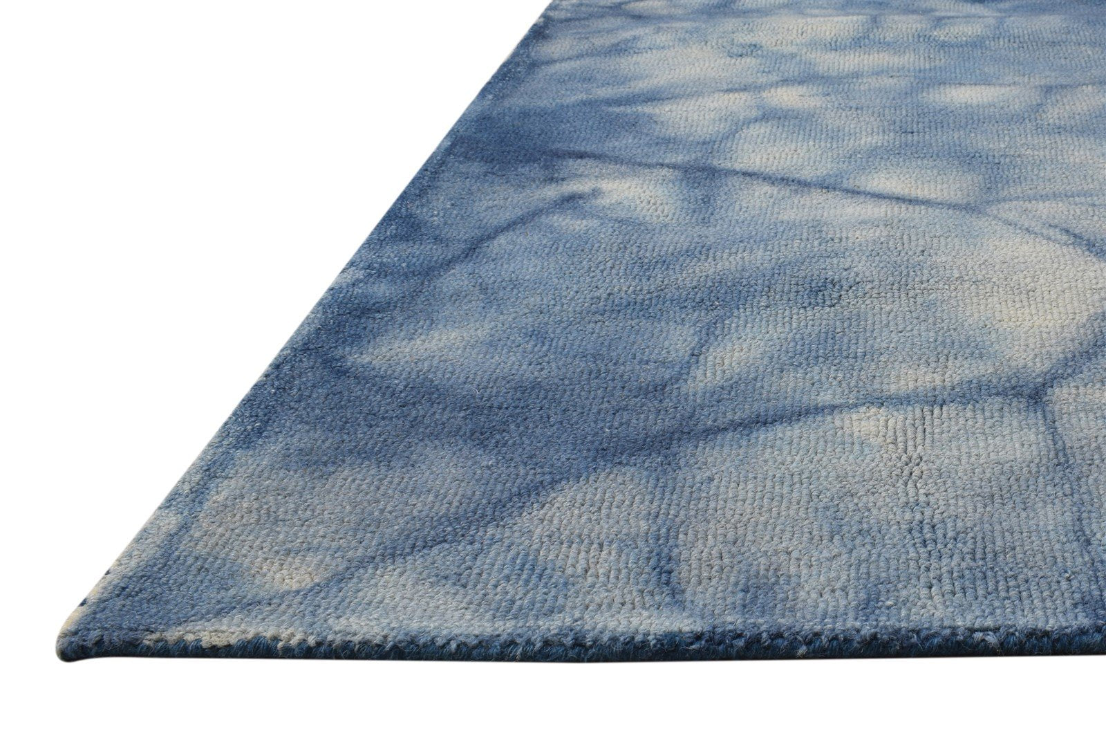 Hand Tufted Blue Wool Rug 5' X 8' Modern Shibori Tie Dye Room Size Carpet 