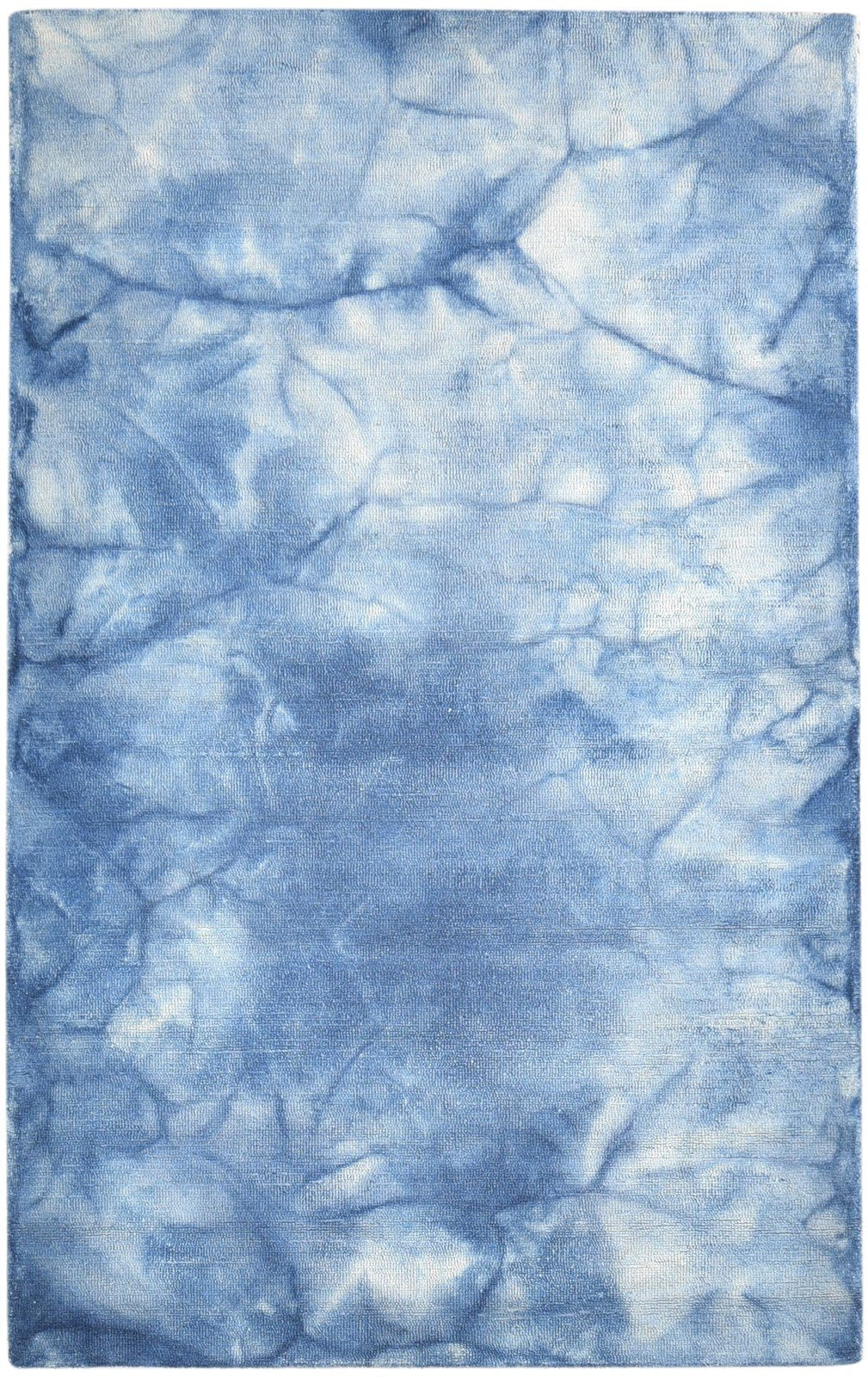 Hand Tufted Blue Wool Rug 5' X 8' Modern Shibori Tie Dye Room Size Carpet 