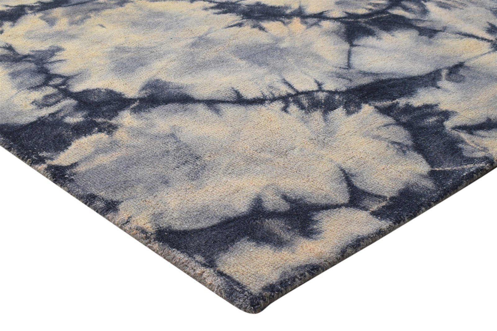 Wool Charcoal Rug 5' X 8' Modern Hand Tufted Shibori Tie Dye Room Size Carpet 