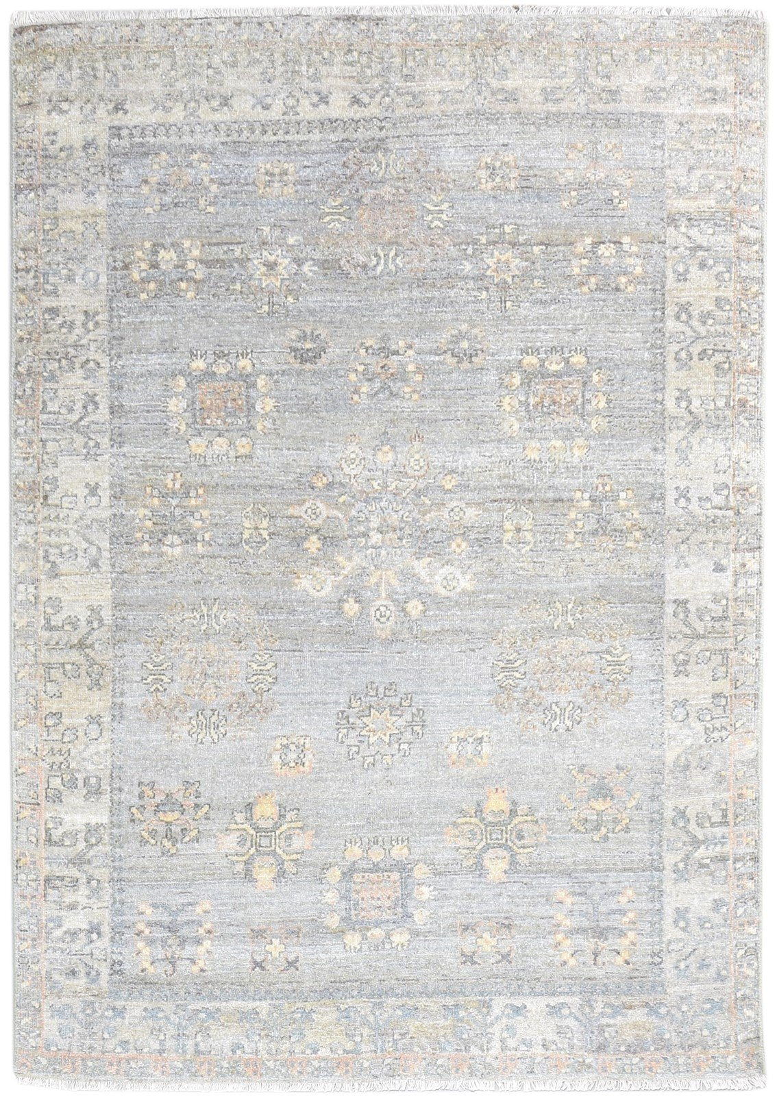 Hand Knotted Grey Wool Rug 5' X 7' Persian Khotan Oriental Room Size Carpet 