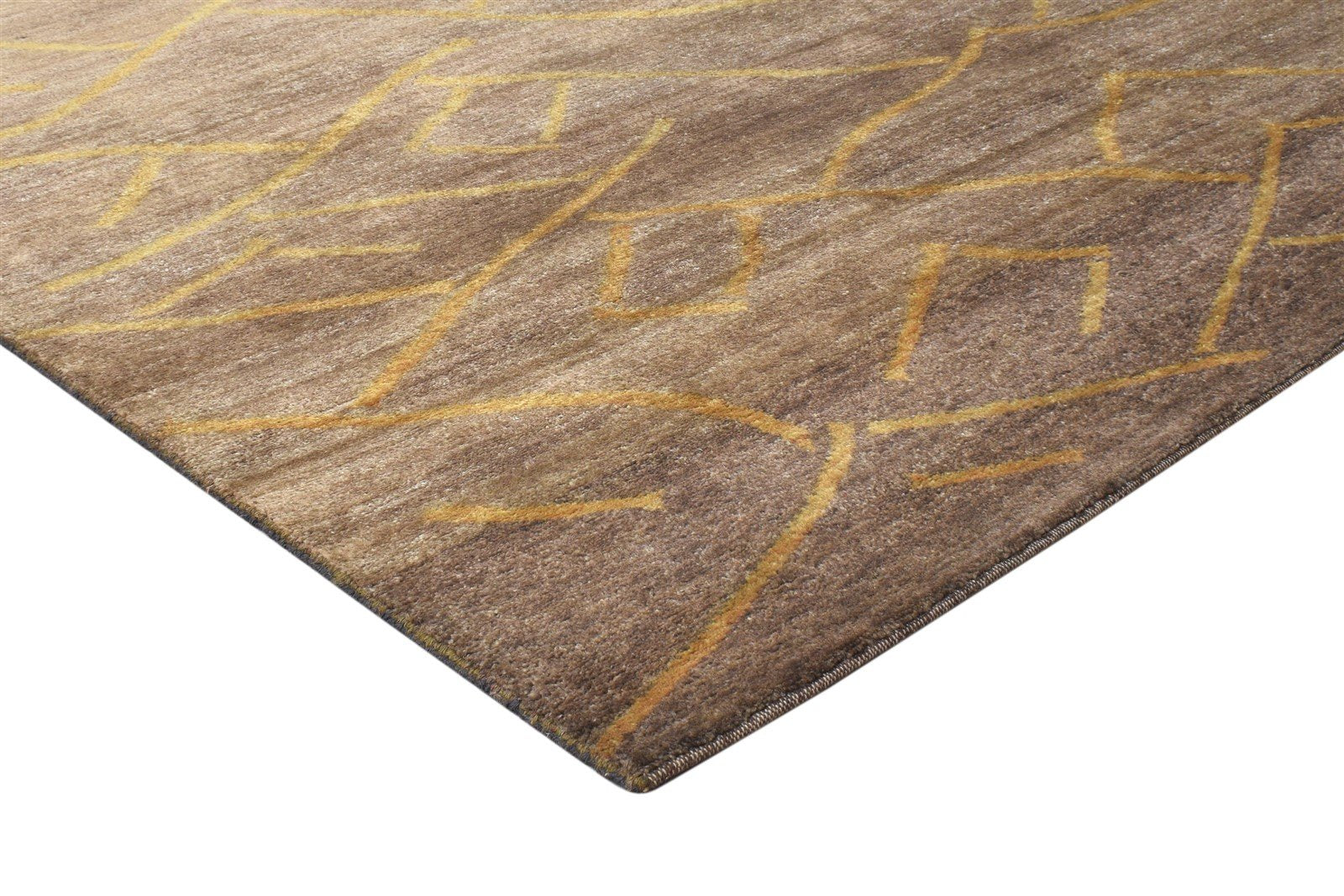 Hand Knotted Brown Wool Rug 6' X 8' Modern American Abstract Room Size Carpet 