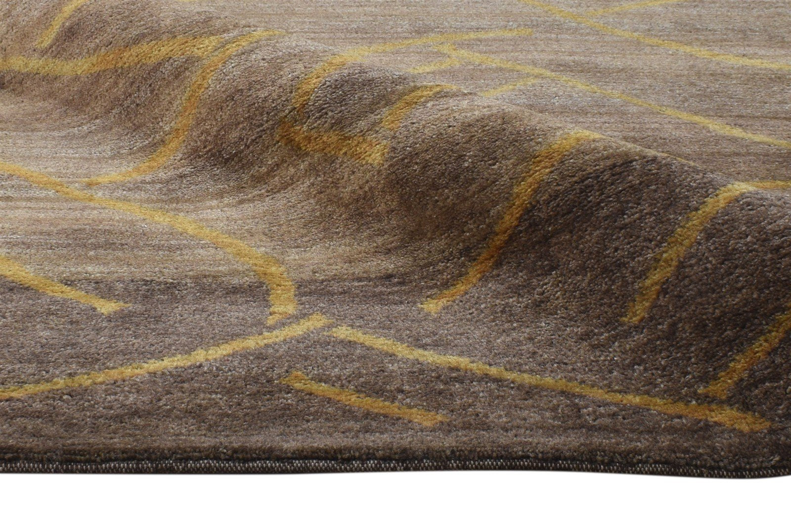 Hand Knotted Brown Wool Rug 6' X 8' Modern American Abstract Room Size Carpet 