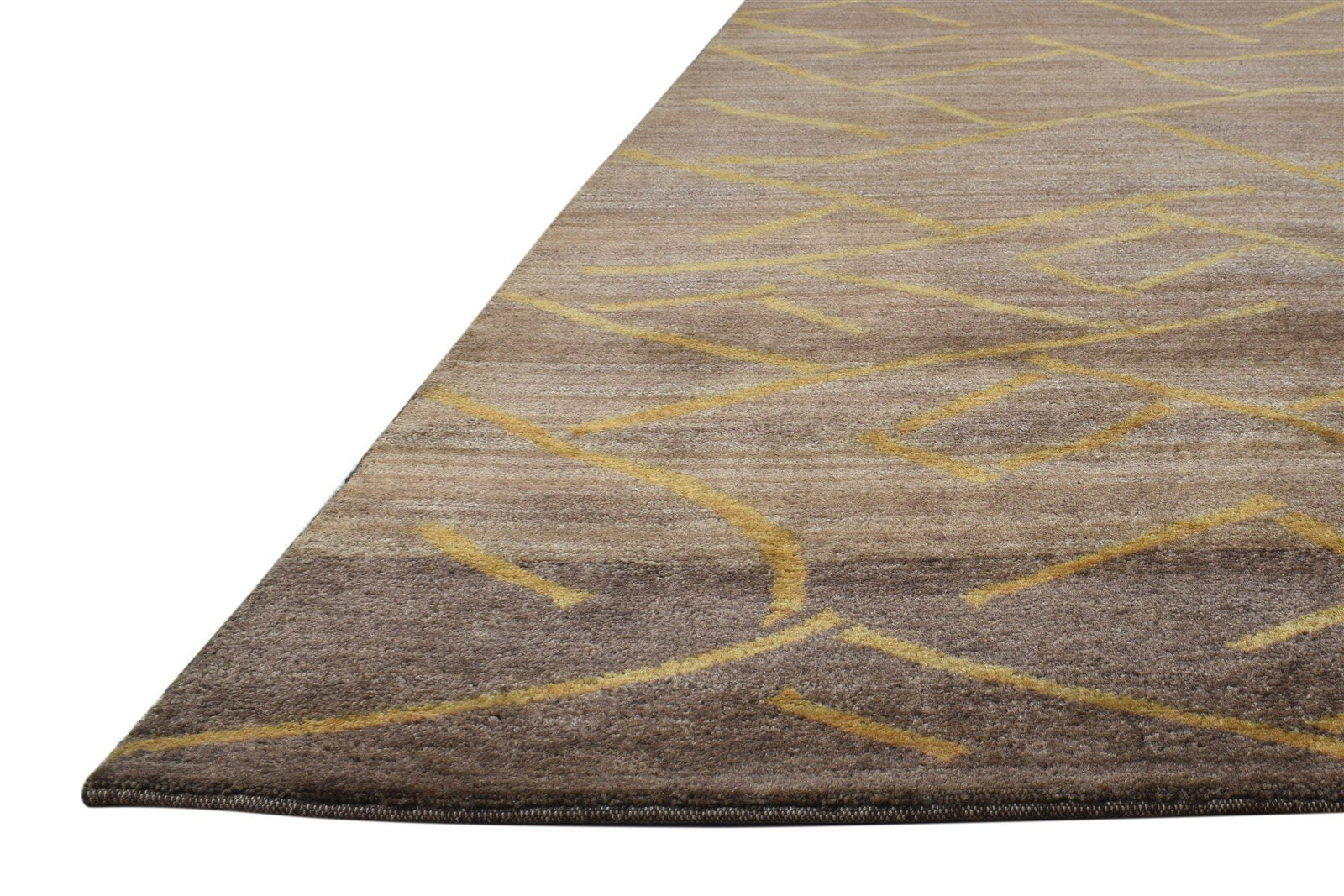 Hand Knotted Brown Wool Rug 6' X 8' Modern American Abstract Room Size Carpet 