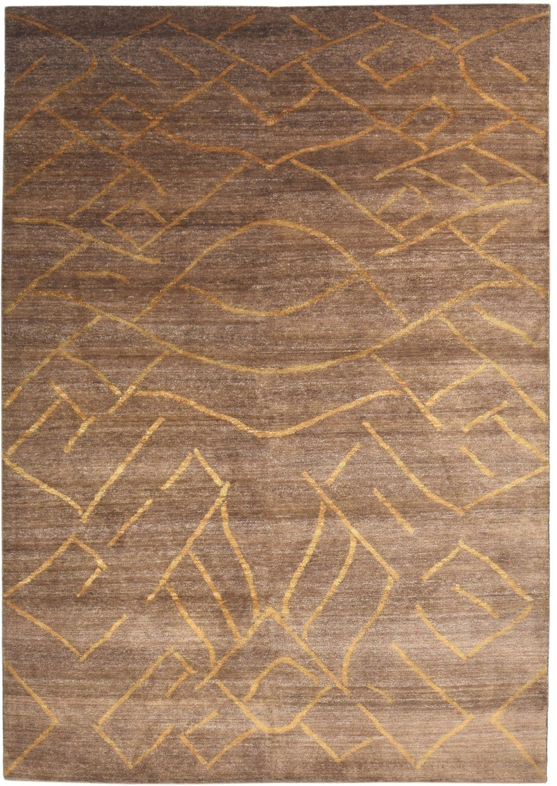 Hand Knotted Brown Wool Rug 6' X 8' Modern American Abstract Room Size Carpet 