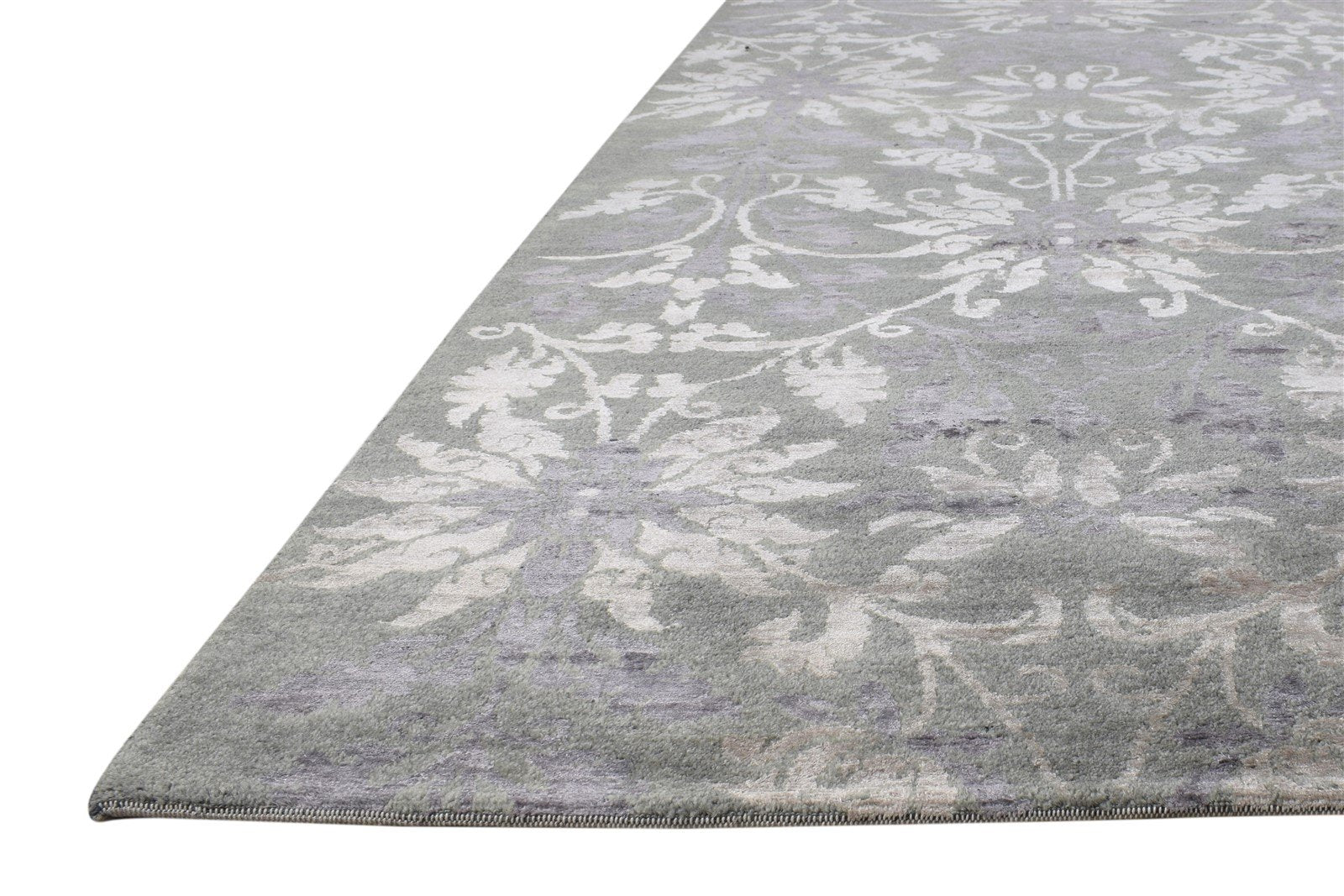 Wool / Silk Grey Rug 5X8 Modern Hand Knotted American Floral Room Size Carpet 