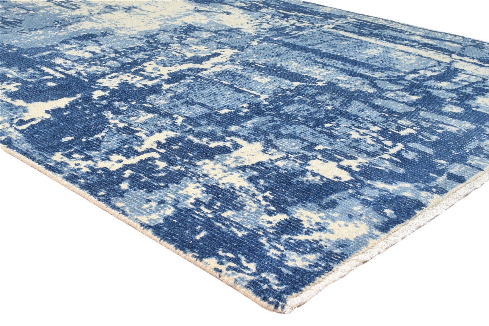 Hand Knotted Blue Wool Rug 5' X 8' Modern Indian Abstract Room Size Carpet 