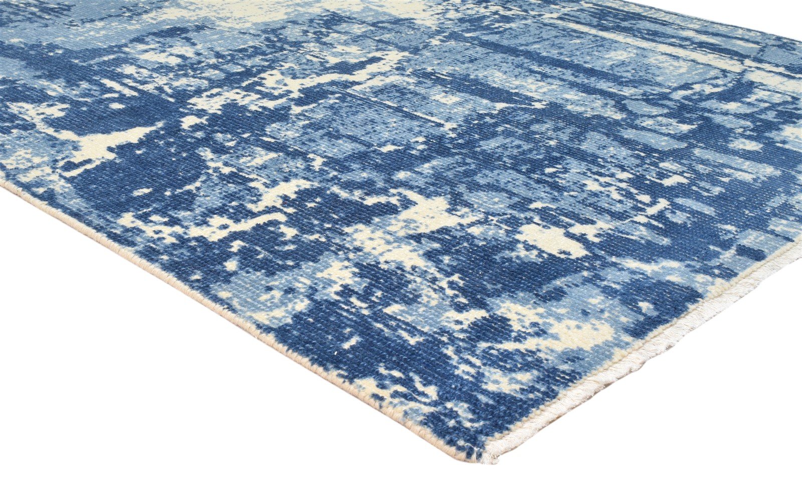 Hand Knotted Blue Wool Rug 5' X 8' Modern Indian Abstract Room Size Carpet 