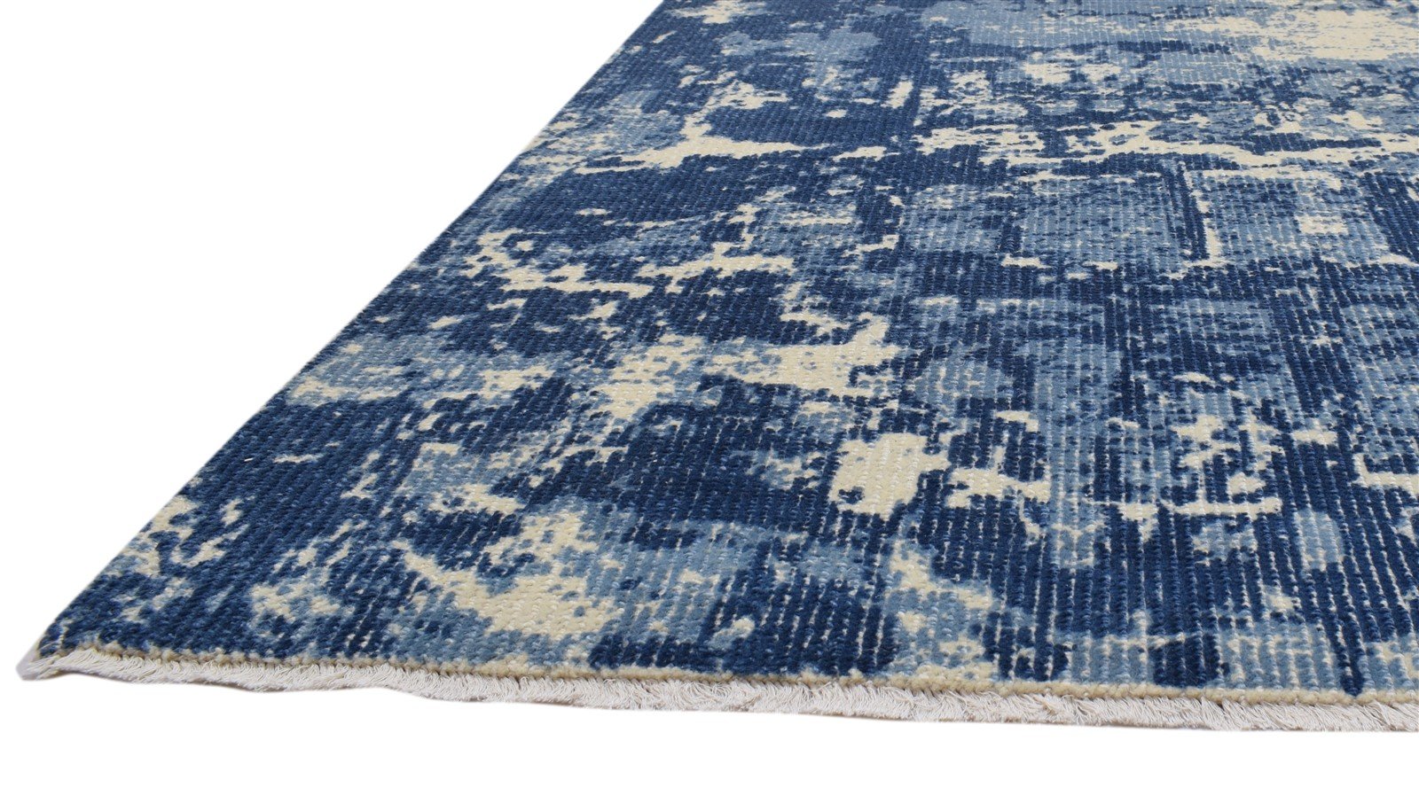 Hand Knotted Blue Wool Rug 5' X 8' Modern Indian Abstract Room Size Carpet