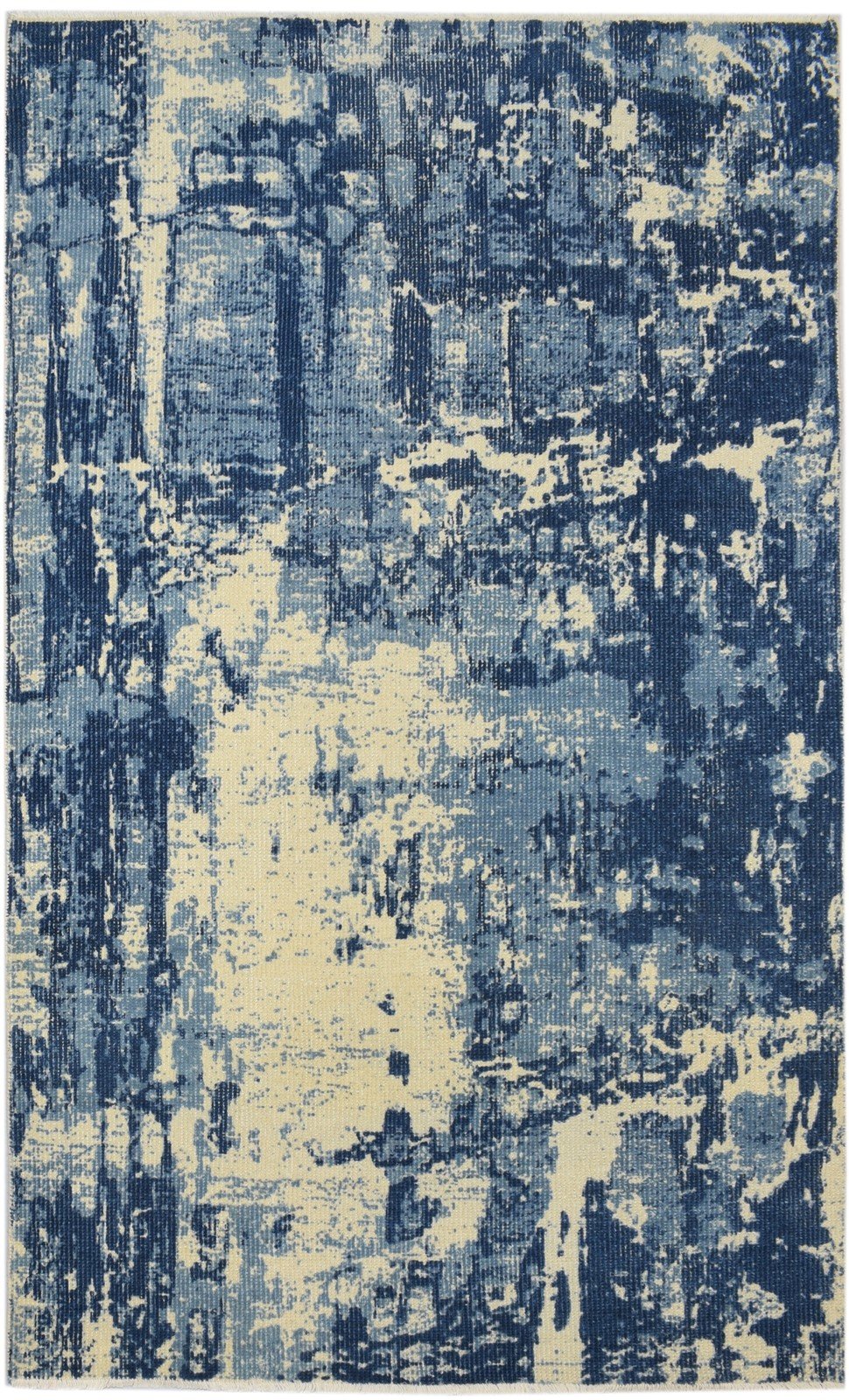 Hand Knotted Blue Wool Rug 5' X 8' Modern Indian Abstract Room Size Carpet