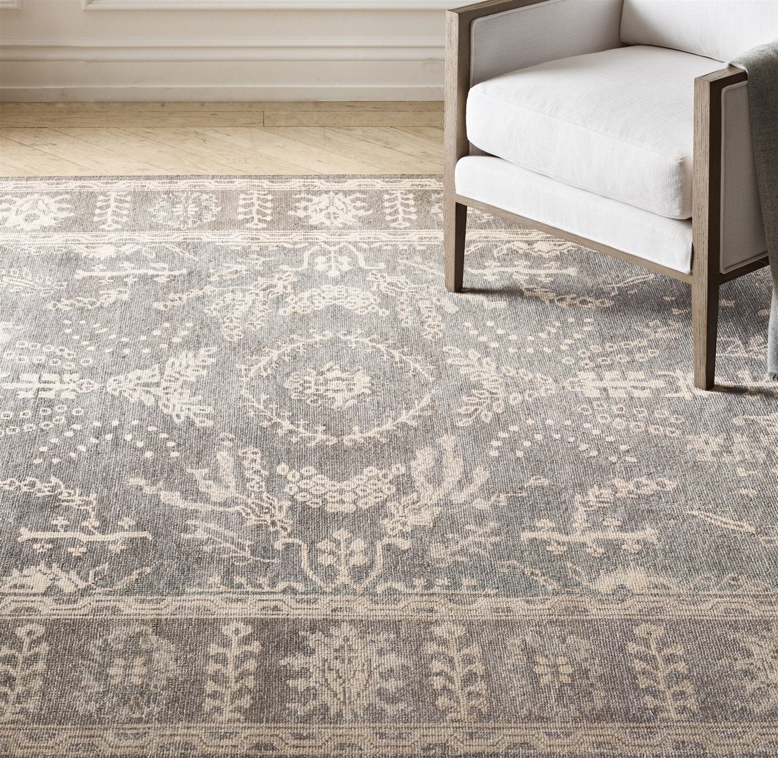 Hand Knot Rug Filoli Grey Wool Rug, Persian Sharouk Rug, Oriental Carpet 