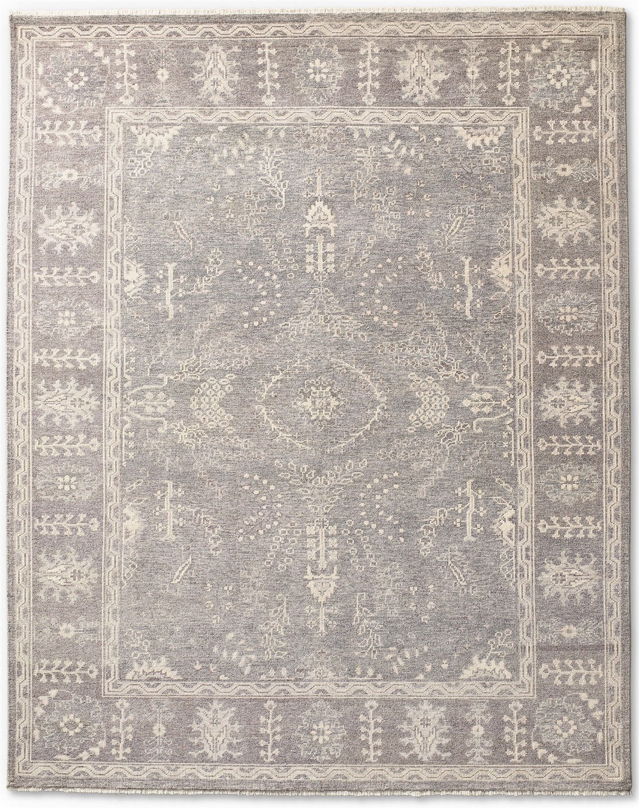 Hand Knot Rug Filoli Grey Wool Rug, Persian Sharouk Rug, Oriental Carpet 