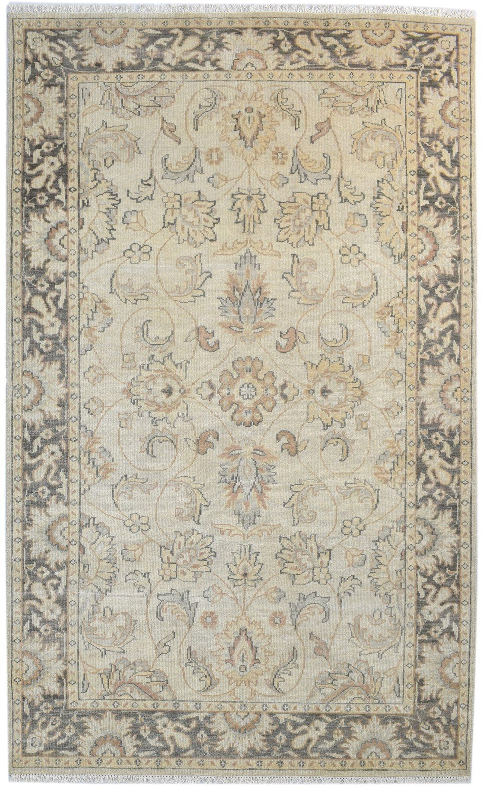 Beige Wool Rug 5' X 8' Persian Hand Knotted Agra Oriental Room Size Carpet