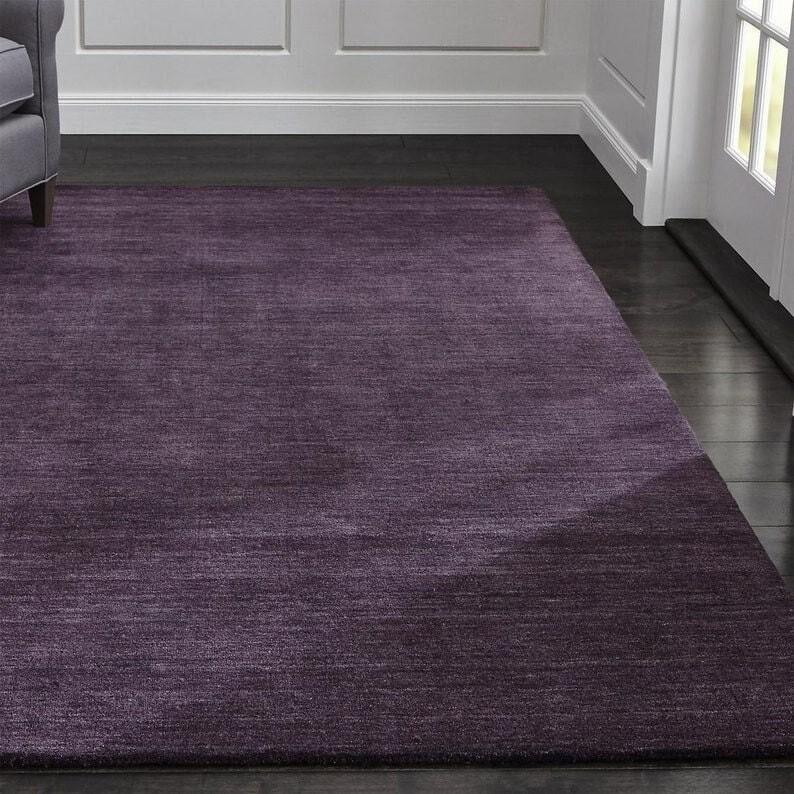 Plum Purple Wool Area Rugs - Bedroom  Living Room Sizes 