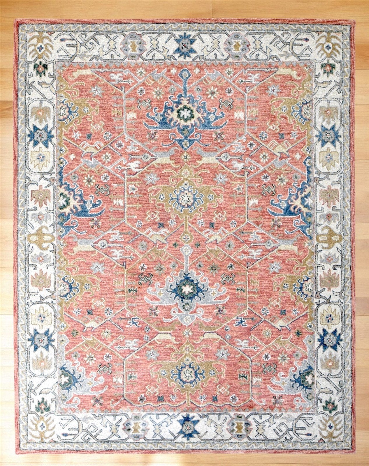 Handmade Area Rug Wool Persian-Style Rug Runner Red Channing Blue Rug 8x10 , 5x8, 6x9, 9x12 