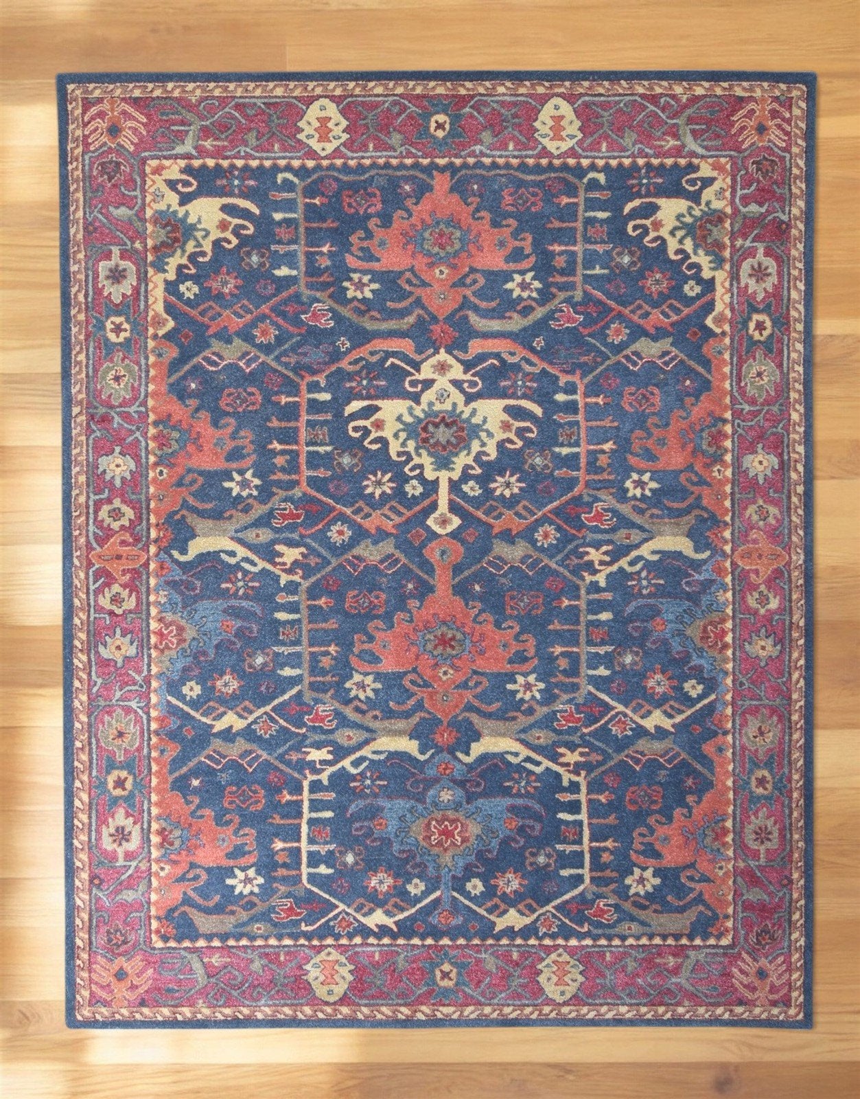 Handmade Area Rug Wool Persian-Style Rug Runner Red Channing Blue Rug 8x10 , 5x8, 6x9, 9x12 