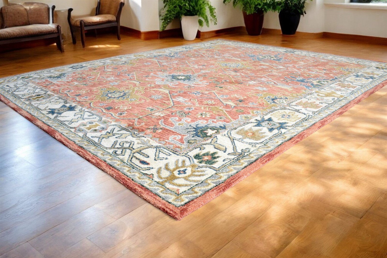 Wool Rug Handmade Persian-Style Area Rug Runner Oushak Channing Blue Rug 8x10 , 5x8, 6x9, 9x12 