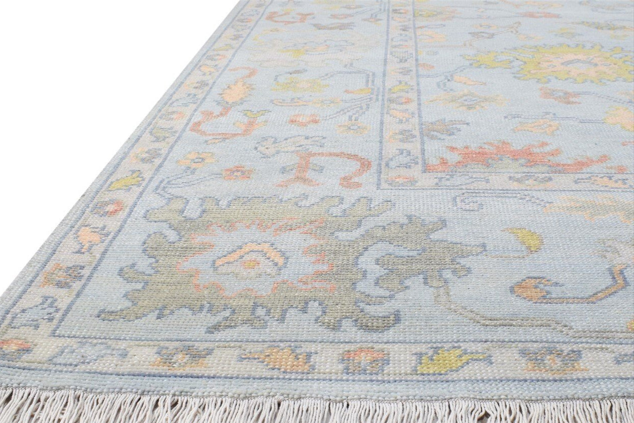 Hand Knotted Blue Wool Rug Persian Oushak Oriental Carpet  Area Rug 