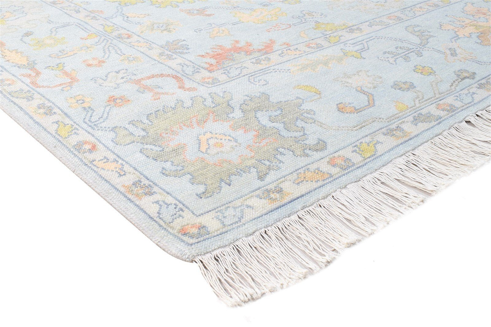 Hand Knotted Blue Wool Rug Persian Oushak Oriental Carpet 