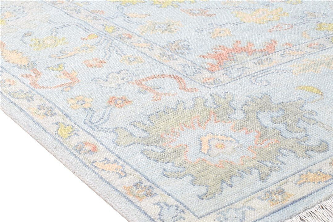 Hand Knotted Blue Wool Rug Persian Oushak Oriental Carpet  Area Rug 