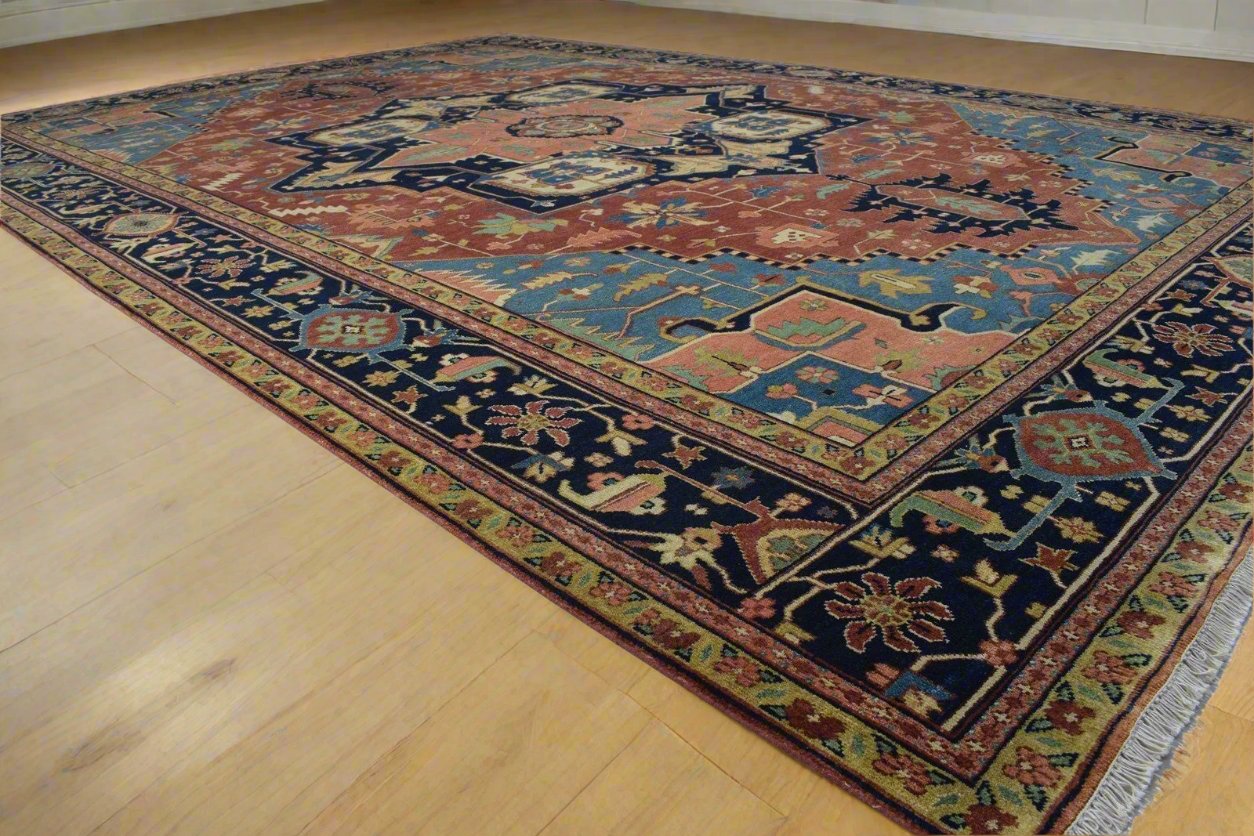 Wool Rug Red Area Rug Persian Hand Knotted Living Room Rug, Heriz Rug