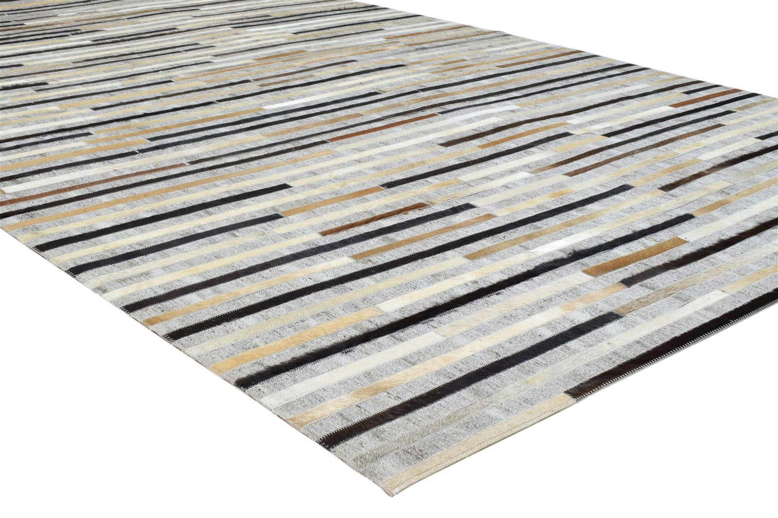 Beige / Gray Striped Leather Rug, Cowhide Rug, Patchwork Rug, Large Modern Area Rug Carpet 