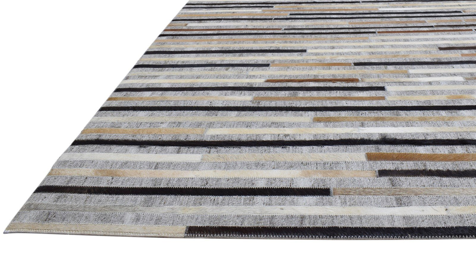 Beige / Gray Striped Leather Rug, Cowhide Rug, Patchwork Rug, Large Modern Area Rug Carpet 