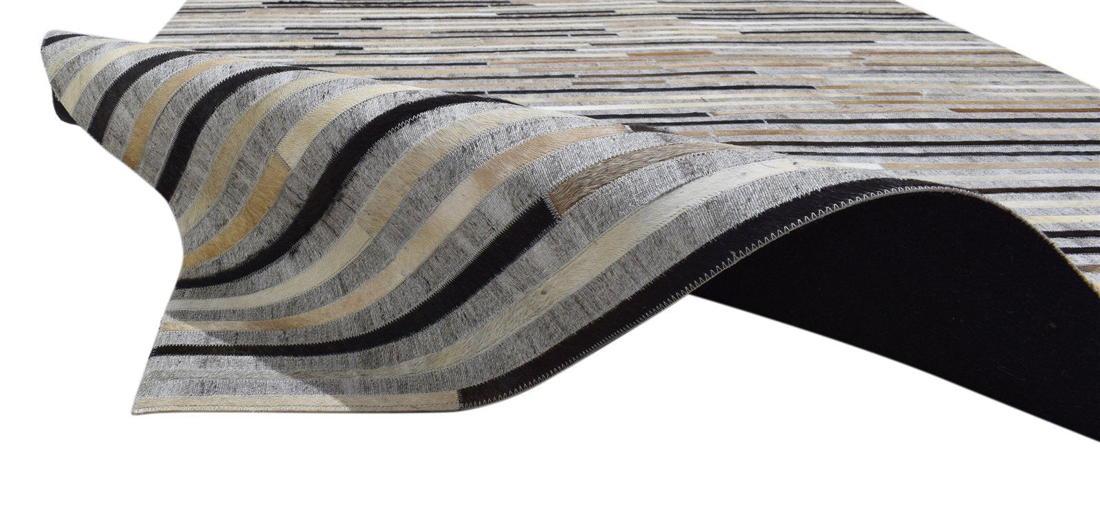 Beige / Gray Striped Leather Rug, Cowhide Rug, Patchwork Rug, Large Modern Area Rug Carpet 