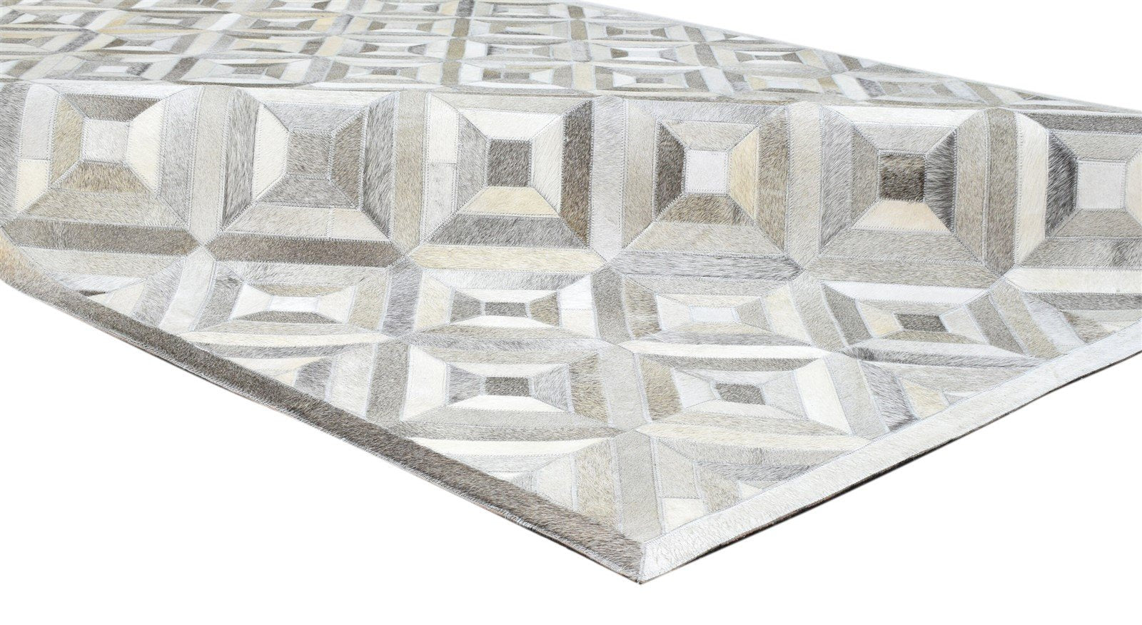 Diamonds Moroccan Leather patchwork rug, Cowhide Rug, Leather Rug for bedroom, Modern Area Rug Gray Carpet 