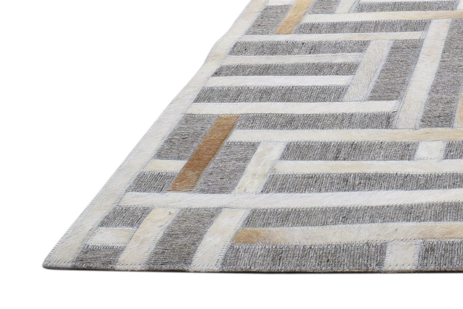 Modern Beige Leather Rug, Cowhide Rug Large, Patchwork Rug, Area Rug Carpet 