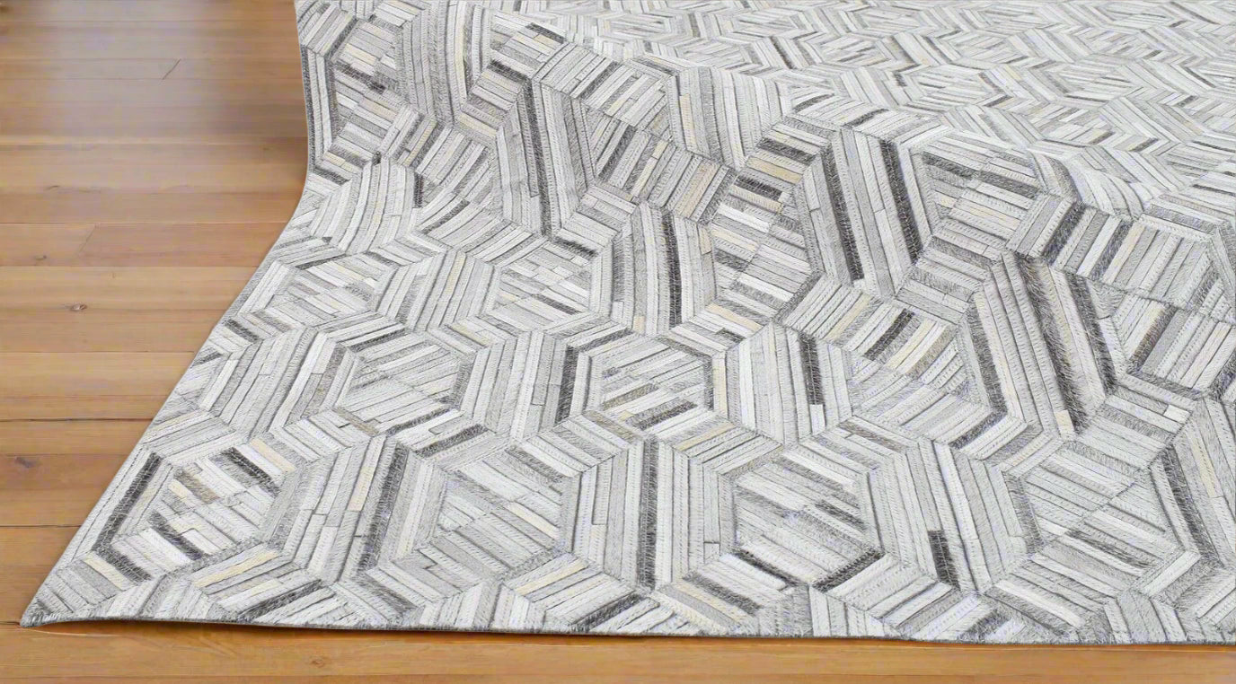 Modern Cowhide Rug, Large Patchwork Leather Rug, Grey Area Rug Carpet 