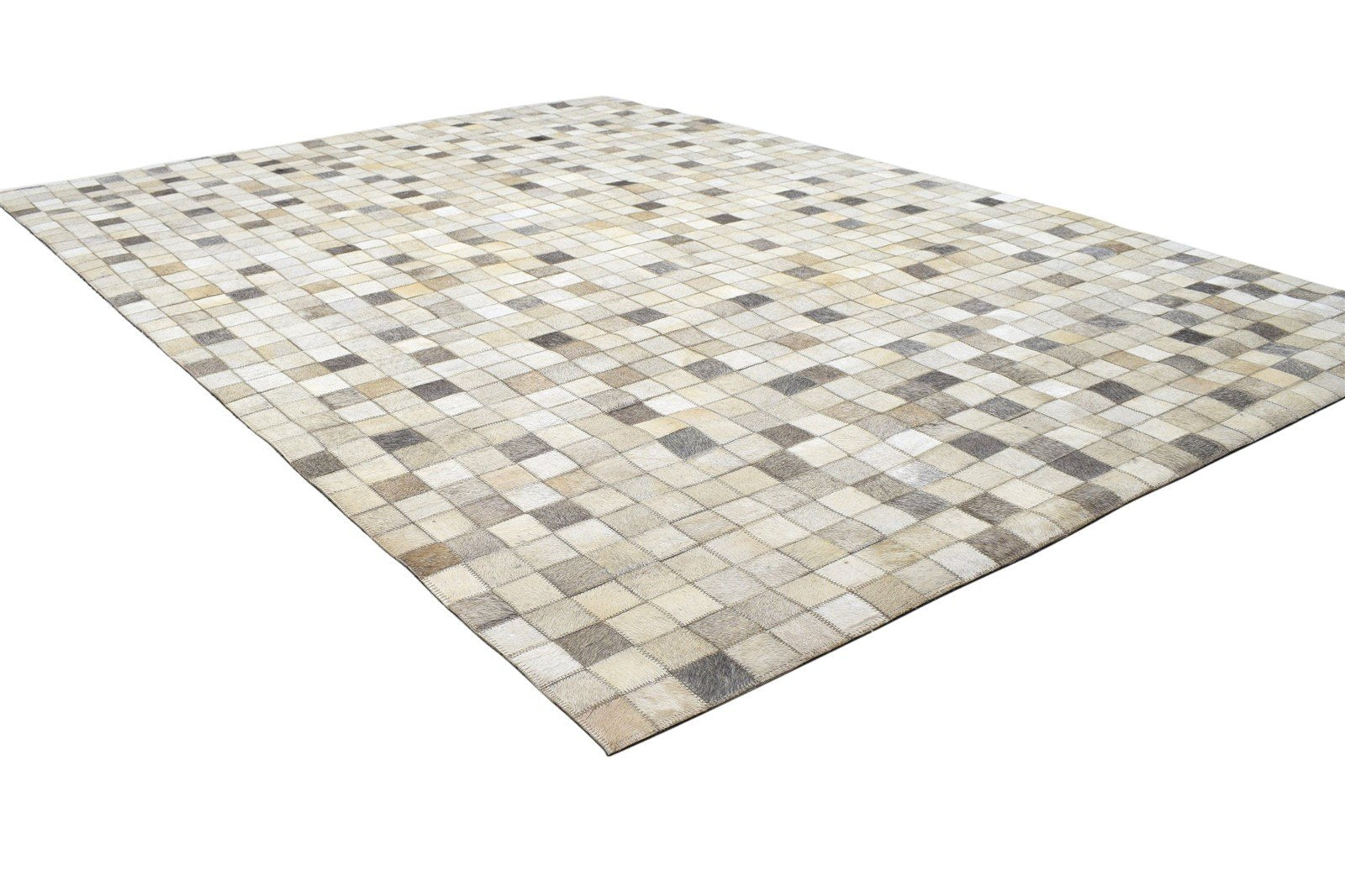 Modern Ivory / Gray Leather blocks Rug, Patchwork Rug, Cowhide Rug Large, Area Rug Carpet 