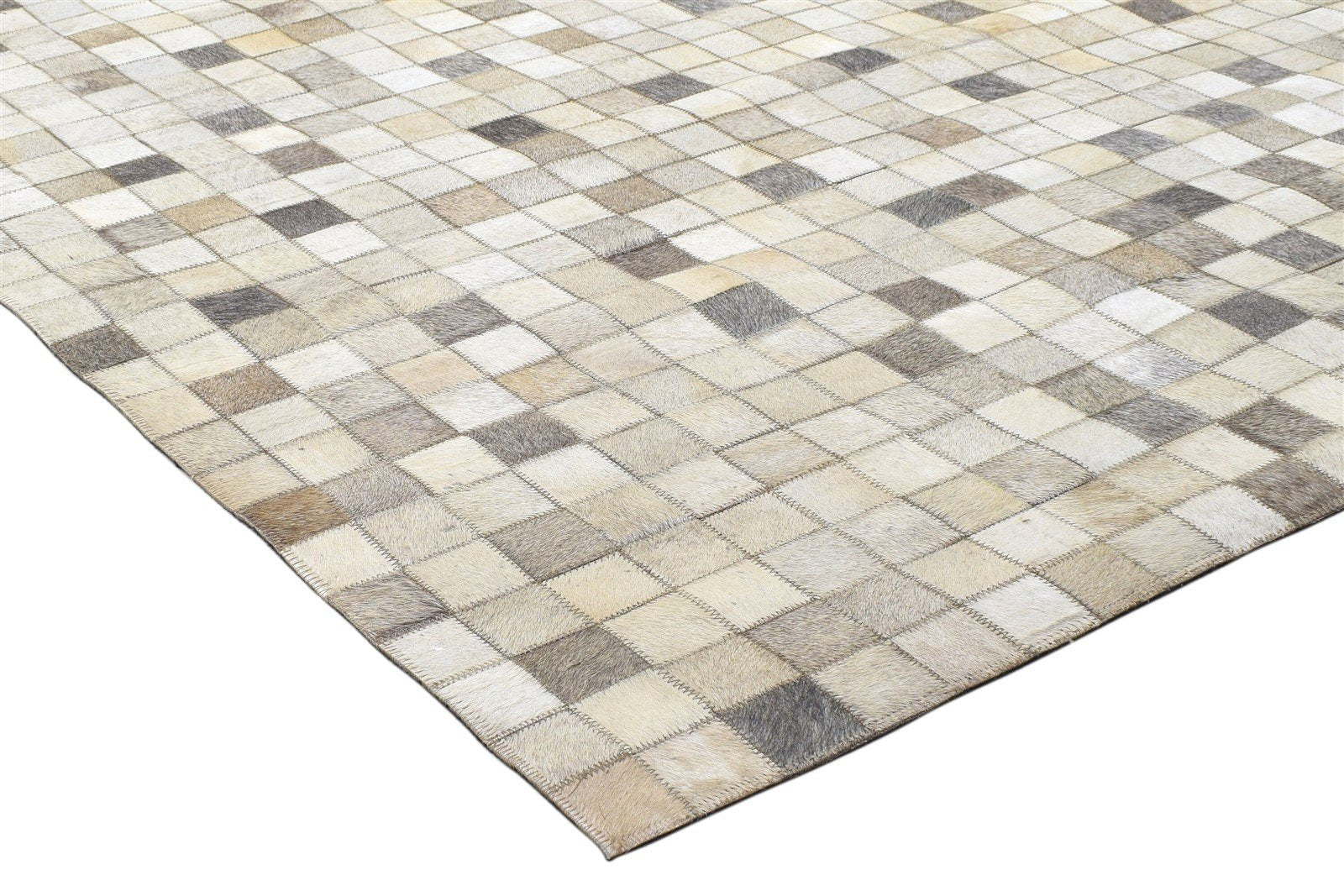 Modern Ivory / Gray Leather blocks Rug, Patchwork Rug, Cowhide Rug Large, Area Rug Carpet 