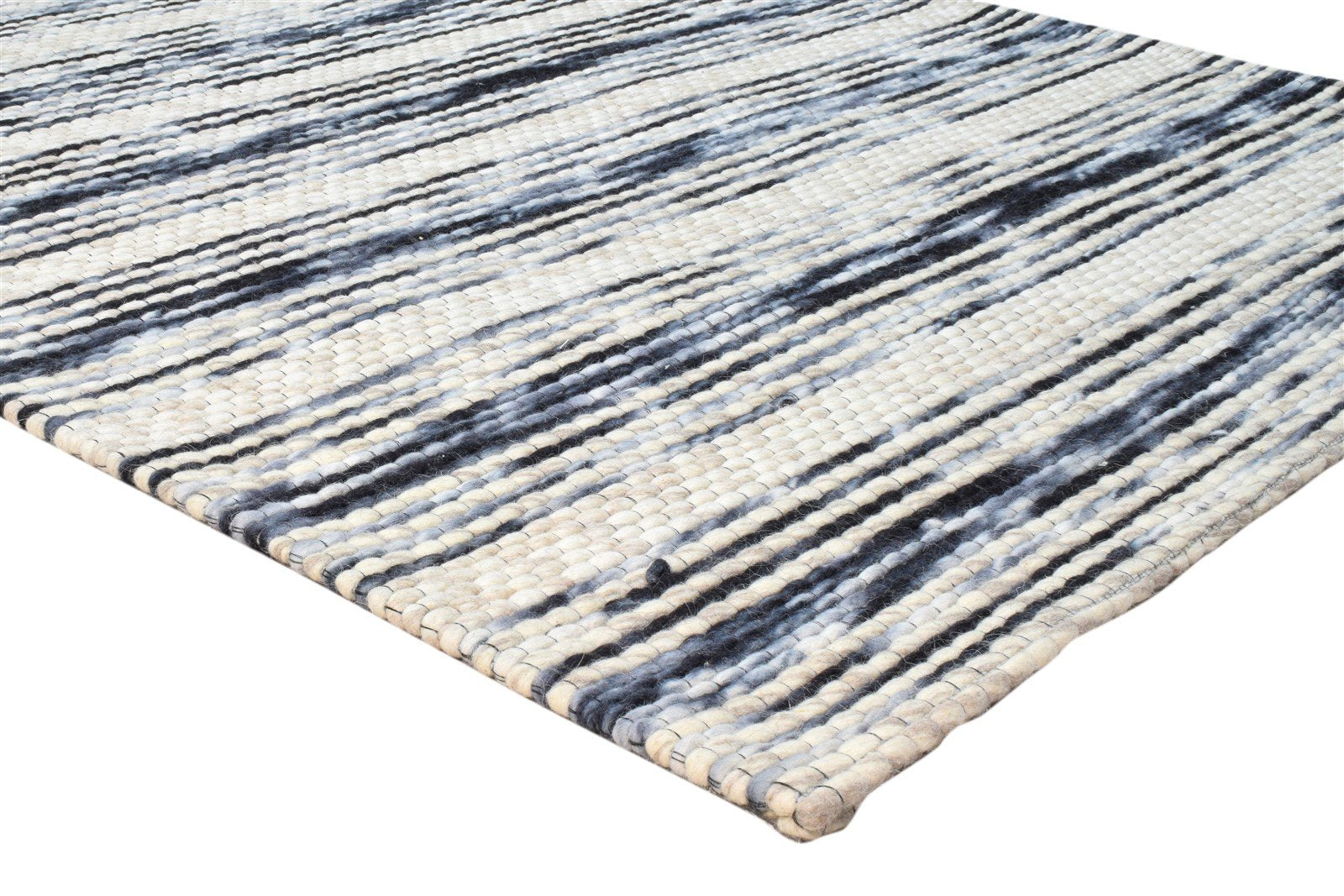 Wool Charcoal Rug 5X8 Modern Hand Woven Scandinavian Striped Room Size Carpet 